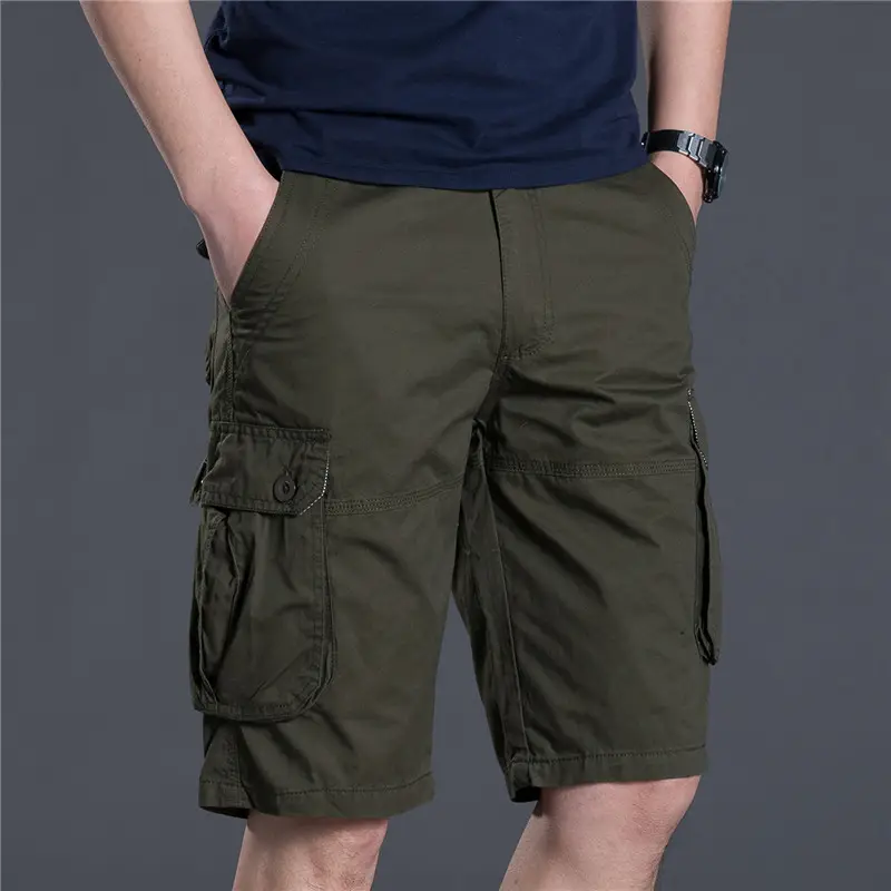 Men Khaki Loose Multi-Pocket Casual Shorts