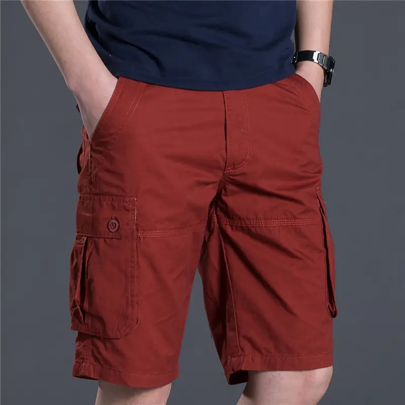 Men Khaki Loose Multi-Pocket Casual Shorts - Image 3