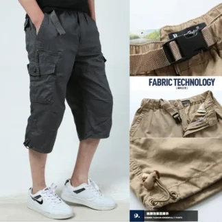 Men Plus Size Loose Khaki Cargo Shorts Summer