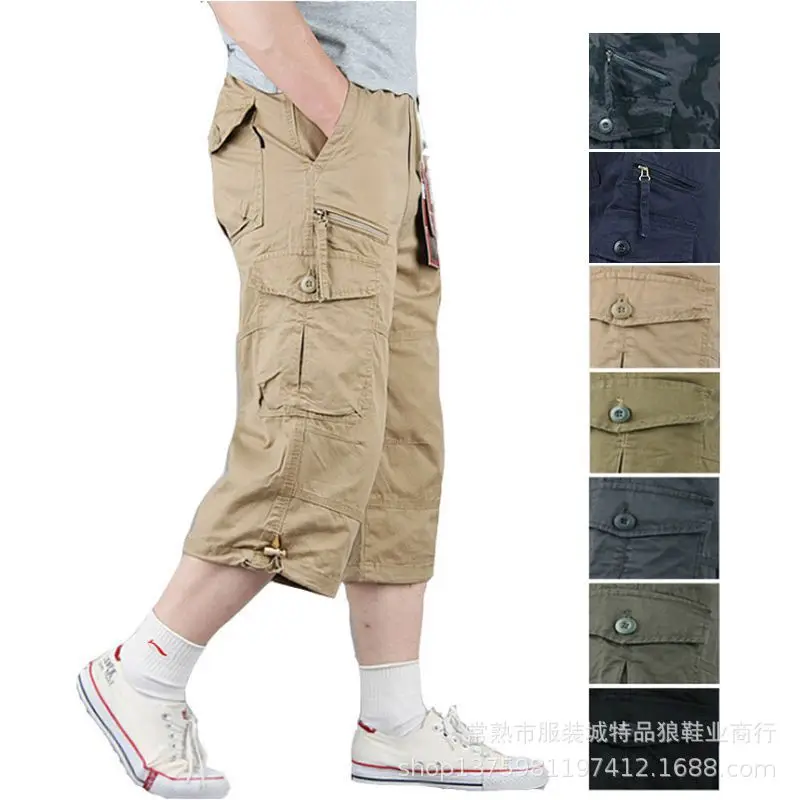 Men Plus Size Loose Khaki Cargo Shorts Summer - Image 3