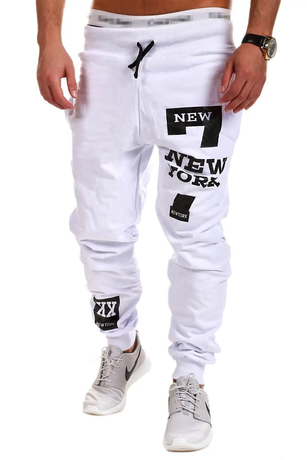 Men Black Hip Hop Print Joggers New York Design - Image 5