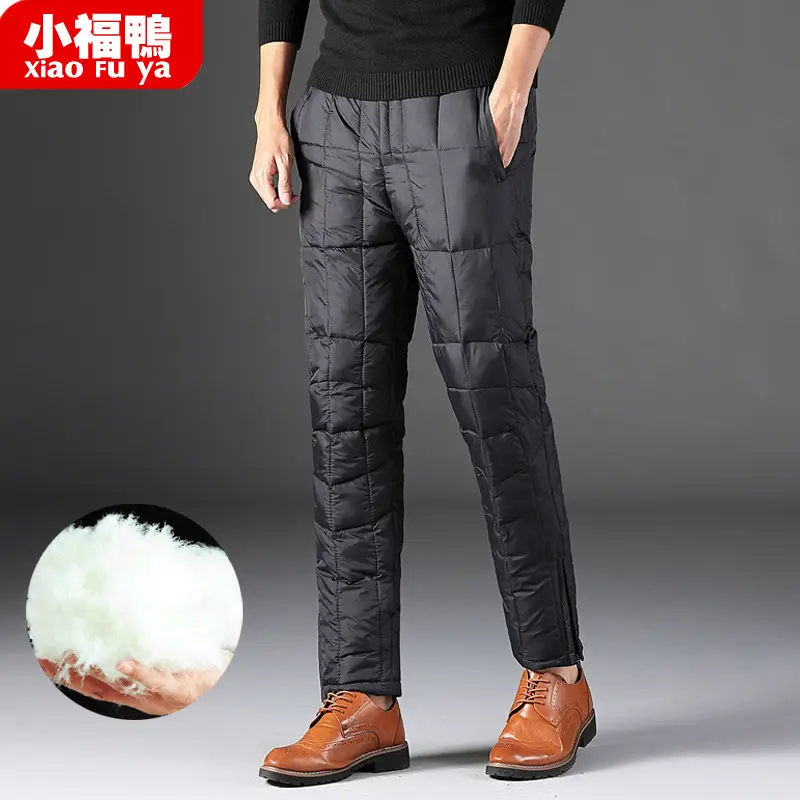 Men High Waist Down Pants Navy Blue Plus Size Warm Cotton
