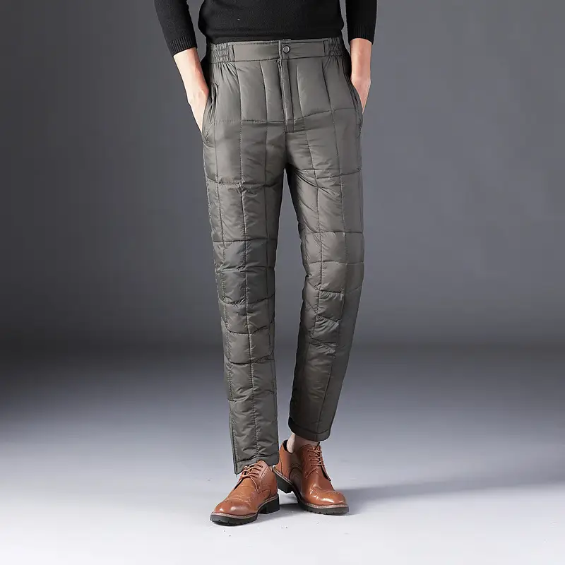 Men High Waist Down Pants Navy Blue Plus Size Warm Cotton - Image 3