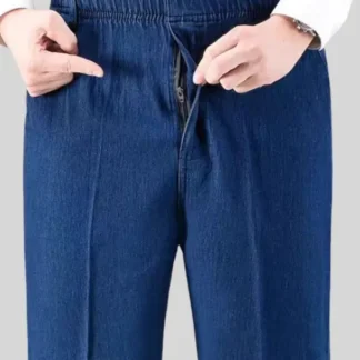 Men Elastic Waist Dark Blue Jeans Spring Autumn XL