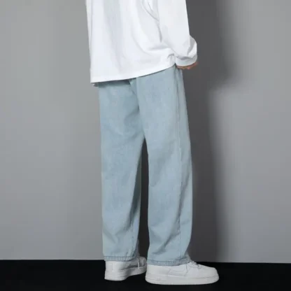 Men Loose Washed Blue Jeans Summer Korean Style