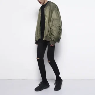 Men Black Ripped Pencil Jeans Korean Style