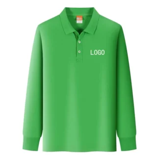 Green Long Sleeve Polo Shirt Custom Logo Embroidered Workwear
