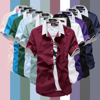 Men Slim Fit Short Sleeve Shirt Summer Trendy Multicolor