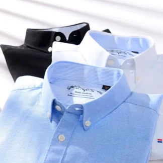 Men's Cotton Oxford Casual Shirt Blue White Black Autumn