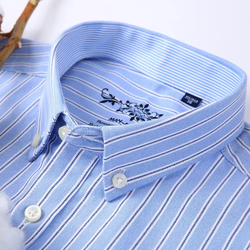 Men's Cotton Oxford Casual Shirt Blue White Black Autumn - Image 2