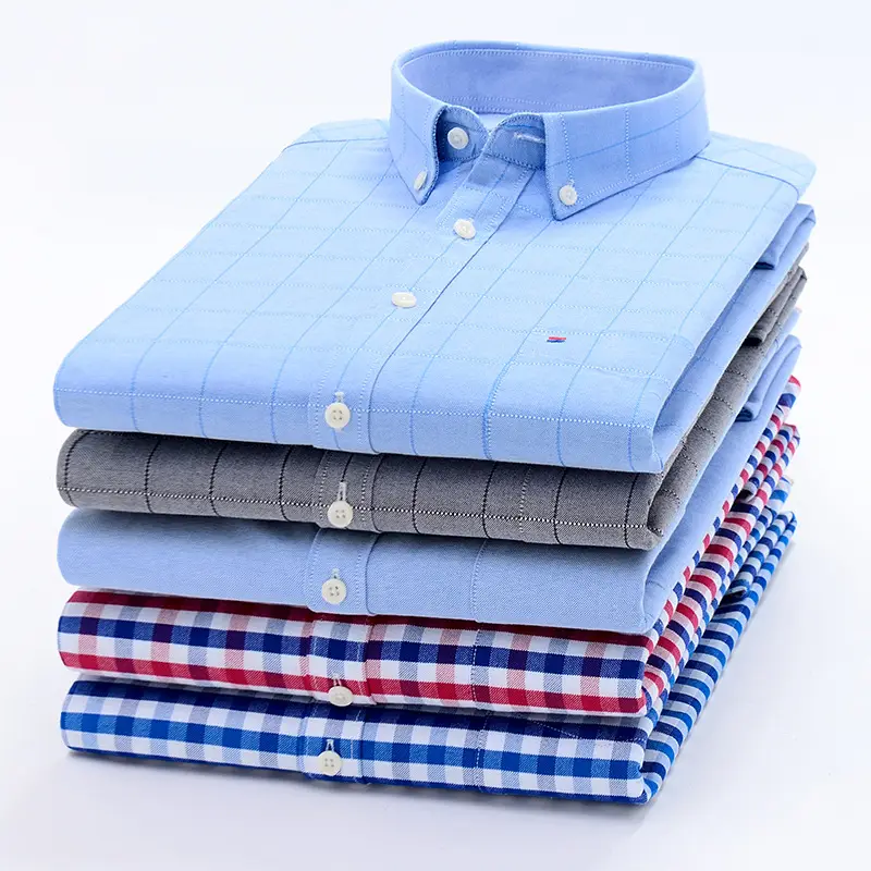 Men's Cotton Oxford Casual Shirt Blue White Black Autumn - Image 3