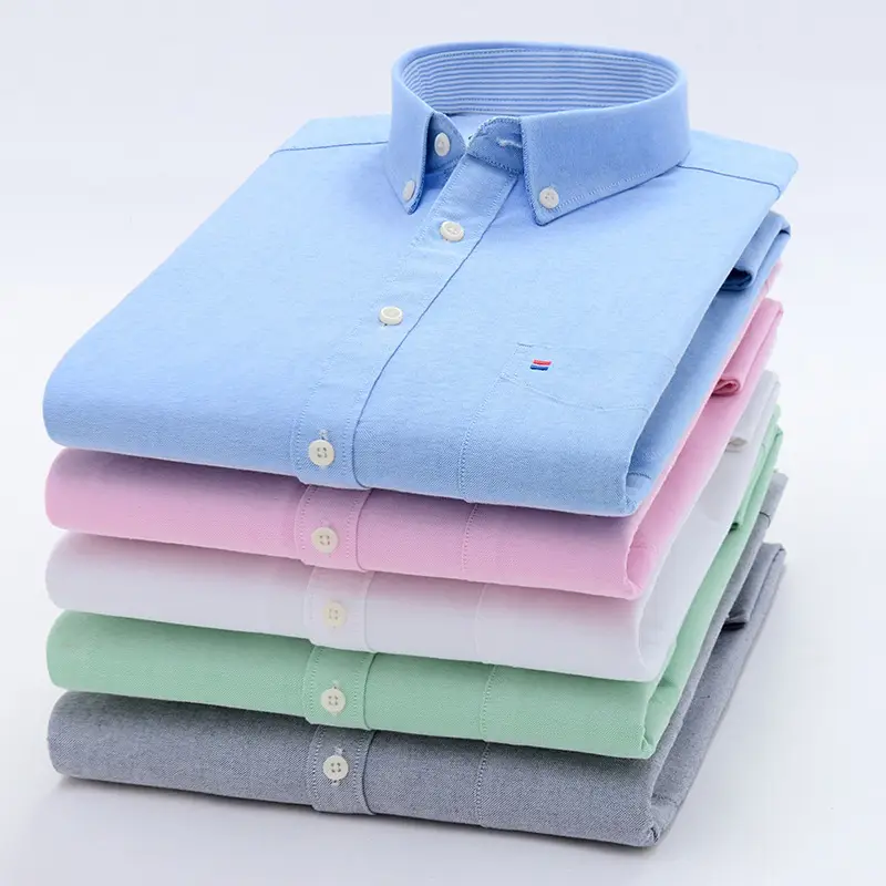 Men's Cotton Oxford Casual Shirt Blue White Black Autumn - Image 4