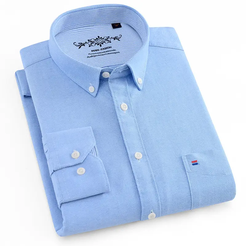 Men's Cotton Oxford Casual Shirt Blue White Black Autumn - Image 5