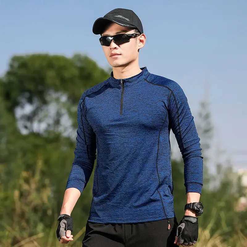 Men's Quick-Dry Zip Neck Hiking Top Blue - Image 4