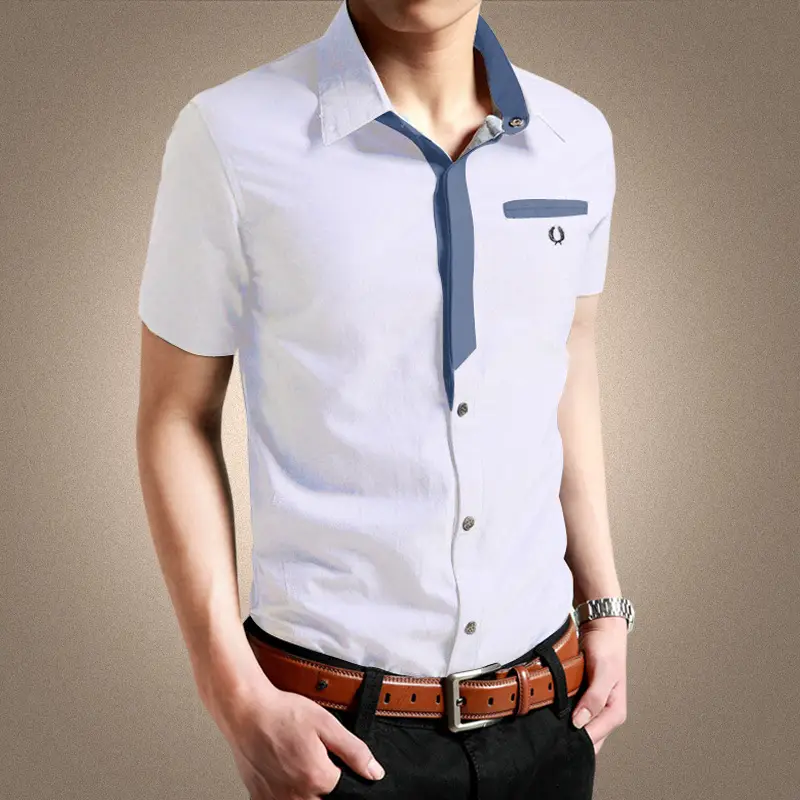 Men Slim Fit Cotton Short Sleeve Shirt Gray - Image 4