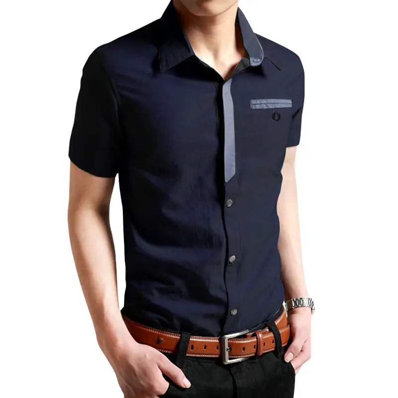 Men Slim Fit Cotton Short Sleeve Shirt Gray - Image 5