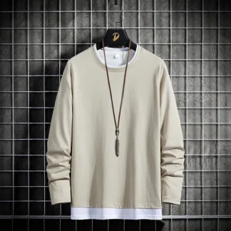 Men Pure Cotton Long Sleeve T-Shirt White Round Neck
