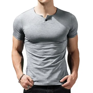 Men Grey Henley T-Shirt Large Spring Summer