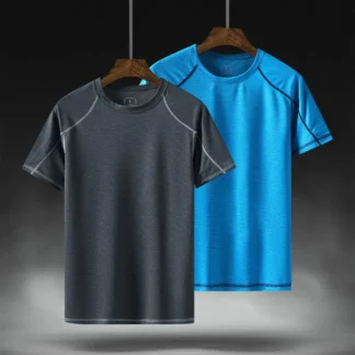Men's Quick-Dry Sport T-Shirt Blue Gray Summer Breathable