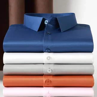 Men Silk Long Sleeve Shirts Casual Business Wear Multi Color