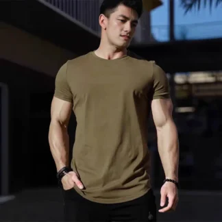 Men's Olive Fitness T-Shirt Summer Tight Casual