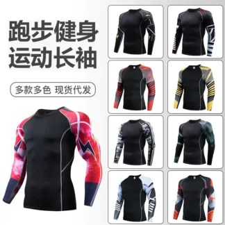 Men's Long Sleeve Fitness Shirt Quick-Dry Black Multi-Color