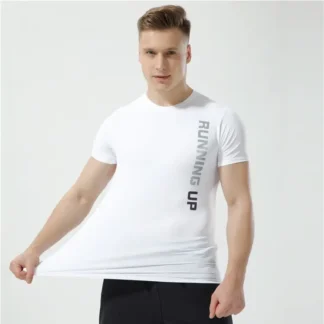 Men White Sporty Running T-Shirt Ice Silk Elastic