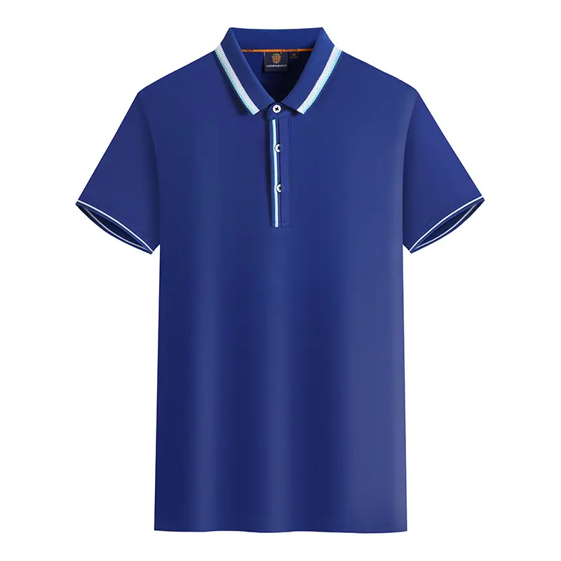 Men Cotton Embroidered Polo Shirt Blue Summer Workwear - Image 5