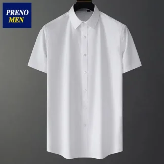 Men Ice Silk Short Sleeve Blue Professional Shirt
