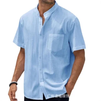 Men Cotton Button Down Shirt White Plus Size Summer