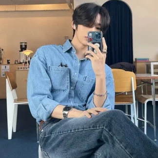 2023 Korean Inspired Denim Shirt Black Loose Fit