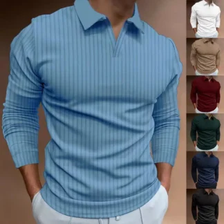 Men's Long Sleeve Striped V Neck Polo Shirt