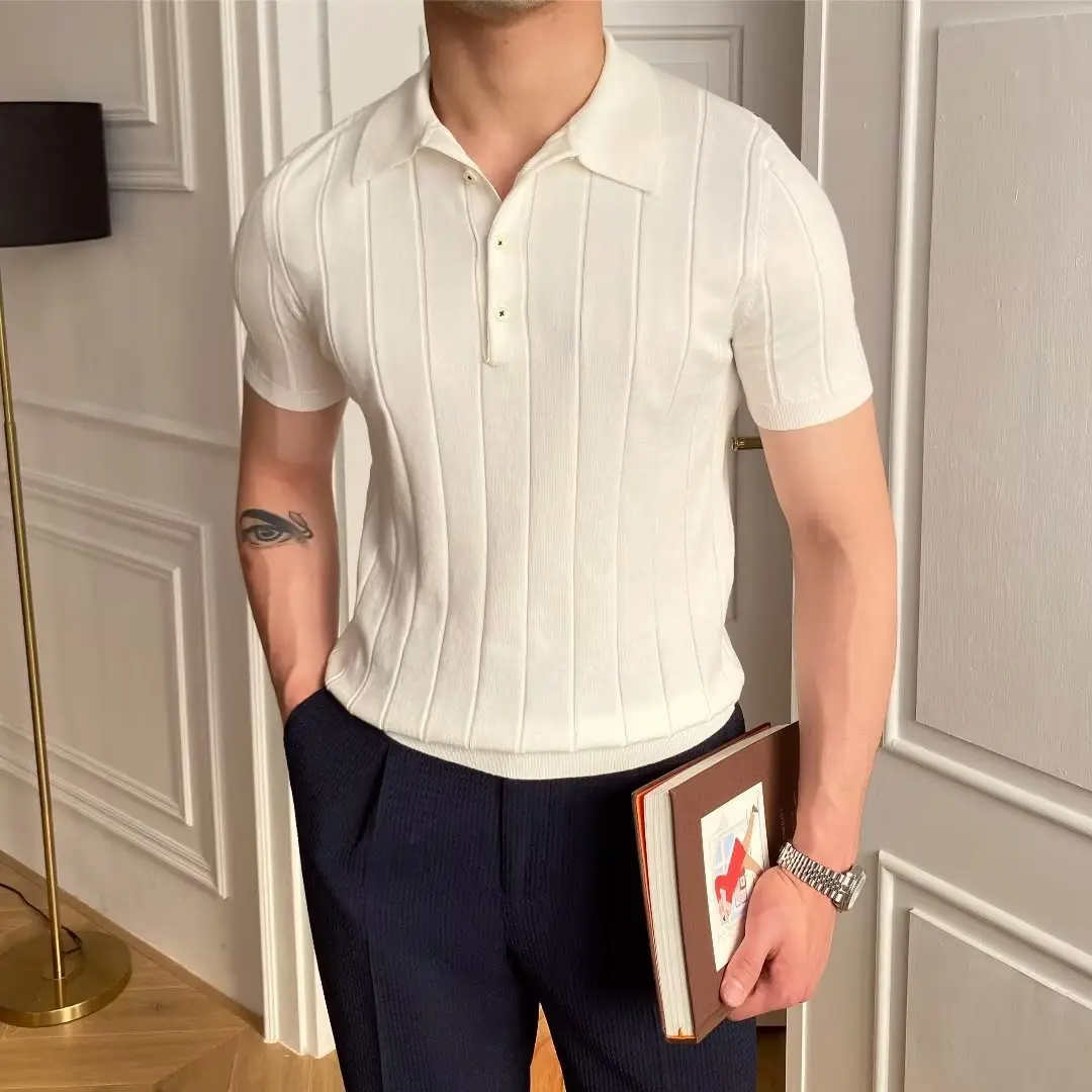 Men Black Ice Silk Polo Shirt Summer Casual - Image 2