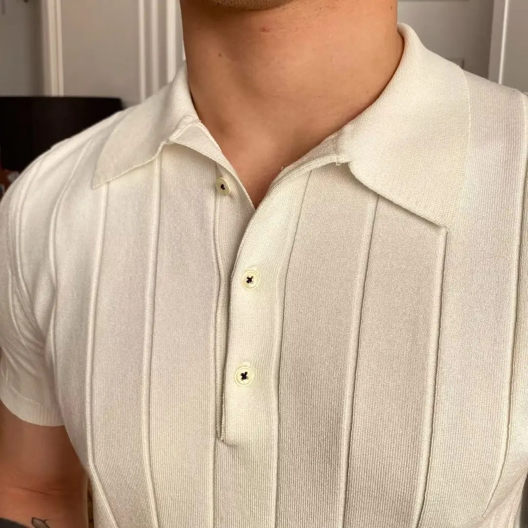 Men Black Ice Silk Polo Shirt Summer Casual - Image 4