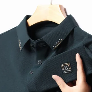 Dark Green Men's Long Sleeve Polo Shirt Autumn Casual Trendy