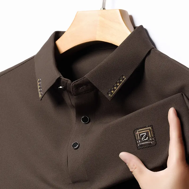 Dark Green Men's Long Sleeve Polo Shirt Autumn Casual Trendy - Image 2