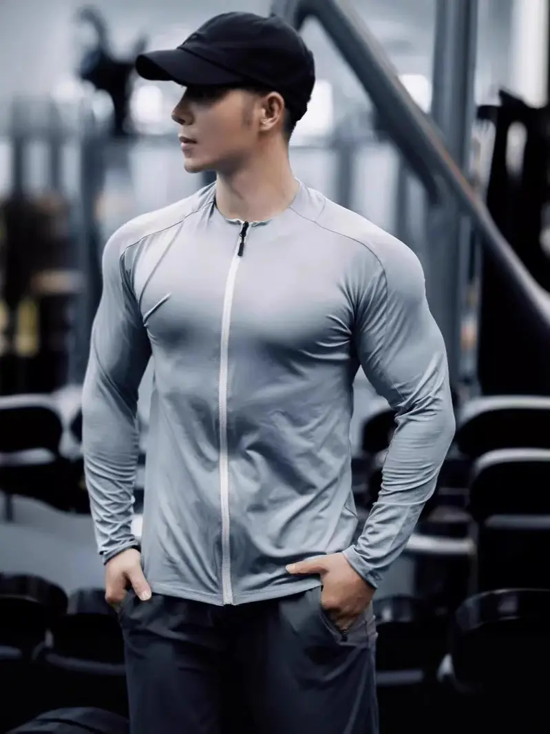 Men's Black Slim Fit Zipper Sports T-Shirt Autumn - Image 2