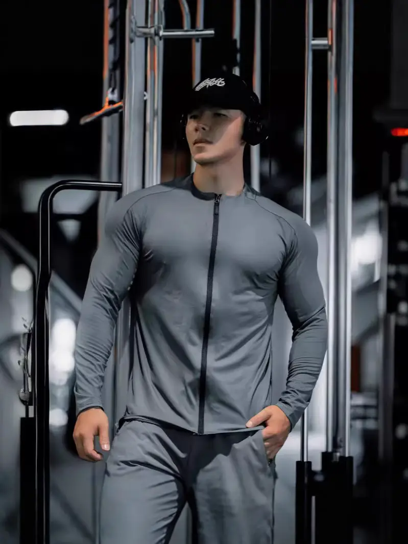 Men's Black Slim Fit Zipper Sports T-Shirt Autumn - Image 3
