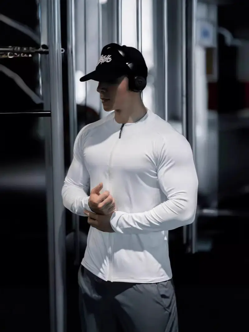 Men's Black Slim Fit Zipper Sports T-Shirt Autumn - Image 4