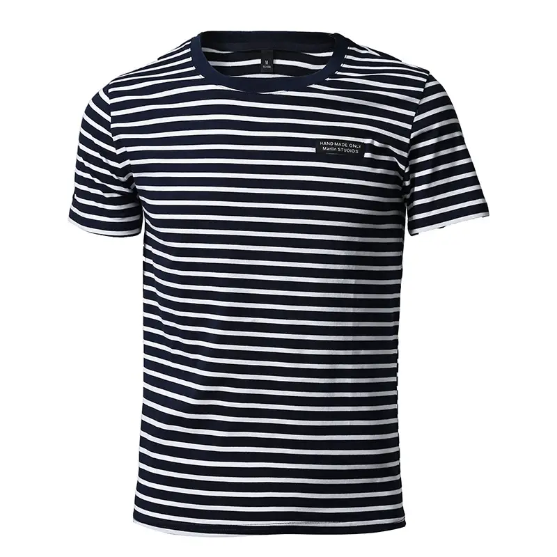 Men Cotton Striped T-Shirt Summer Trendy White Mint - Image 5