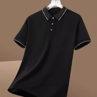 Men Black Loose Fit Polo T-Shirt Summer Casual