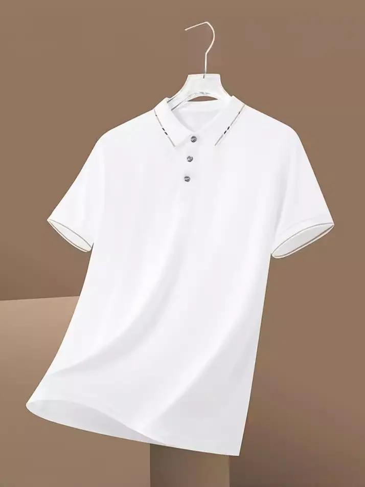 Men Black Loose Fit Polo T-Shirt Summer Casual - Image 2