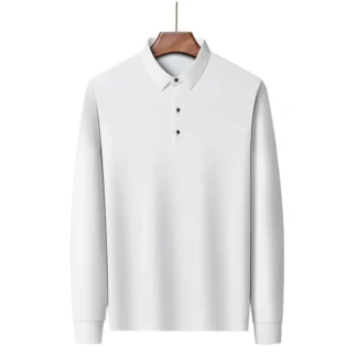 Men's White Polo Shirt Long Sleeve Plus Size