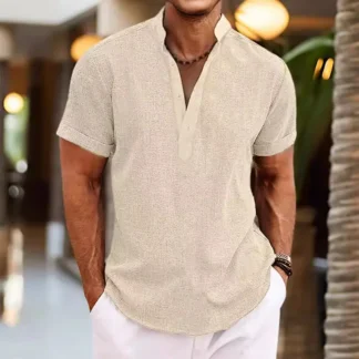Men's Gray Henley Shirt Casual Home Wear
