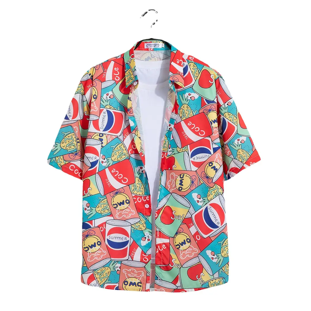 Men's Tropical Print Beach Suit Red Loose Plus Size - Image 5