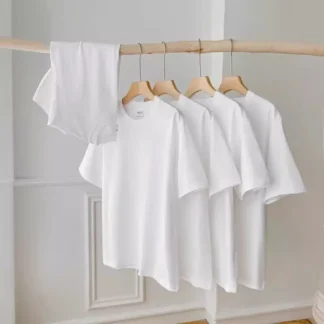 Men Loose Fit Cotton T-Shirt White Summer