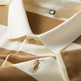 Men Striped Polo Shirt Khaki Business Formal Summer