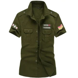 Men Military Style Short Sleeve Shirt Olive Green Plus Size