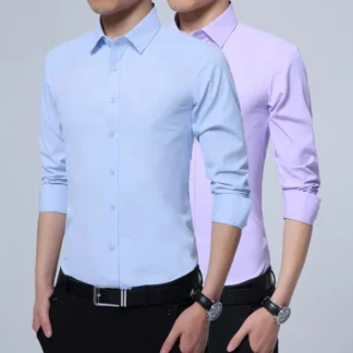 Men Slim Fit Long Sleeve Shirt Spring Summer Light Blue Lavender