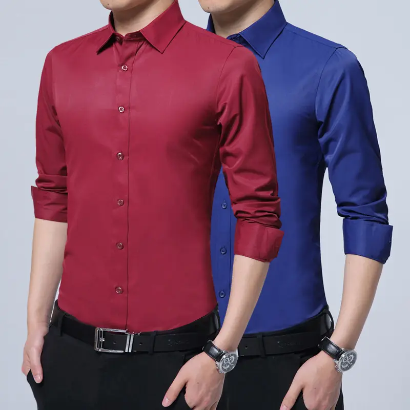 Men Slim Fit Long Sleeve Shirt Spring Summer Light Blue Lavender - Image 2